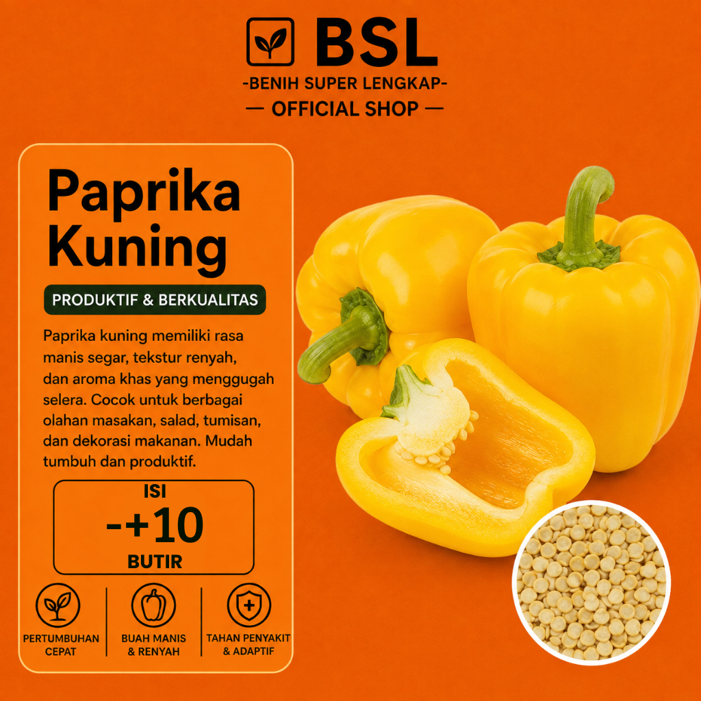 ( 10 Butir ) Benih Biji Paprika Kuning | Yellow Bell Pepper | Sweet Yellow Pepper | UKI BIBIT