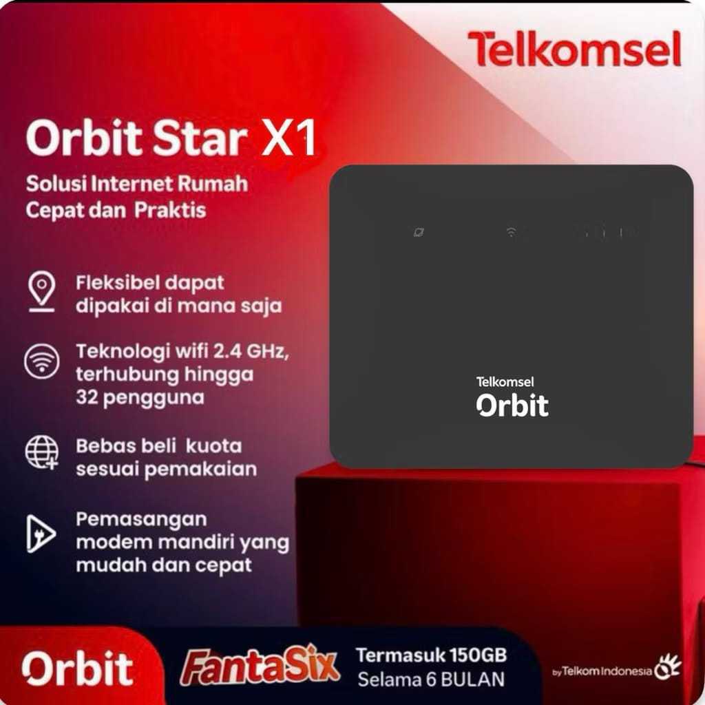 Telkomsel Orbit Star X1 Modem WIFI Internet Rumah WiFi 2.4 GHz FantaSix 150GB 6 Bulan