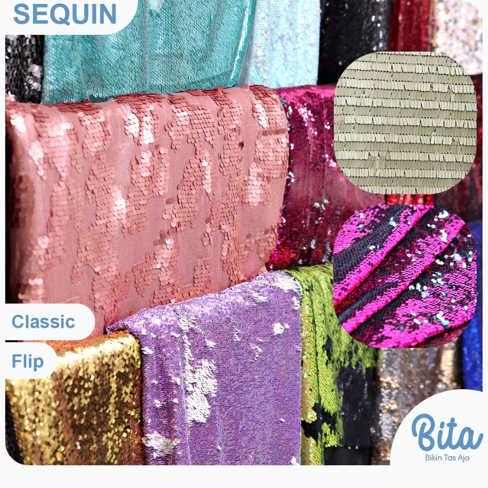 Kain Sequin Flip & Classic | Bahan Payet Glitter Aneka Warna | Ready Stock