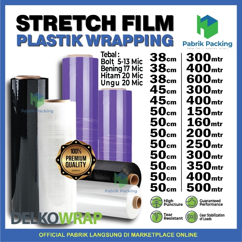 PLASTIK WRAP STRETCH FILM WARNA / WRAP / WRAPPING BARANG MURAH 50 CM DELKOWRAP SATUAN
