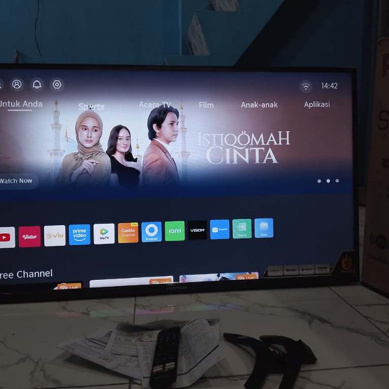 TV LED POLYTRON SMART 43 INC BISA YOUTUBE MASI SEGEL ORI SIAP PAKAI TANPA STB (74L)