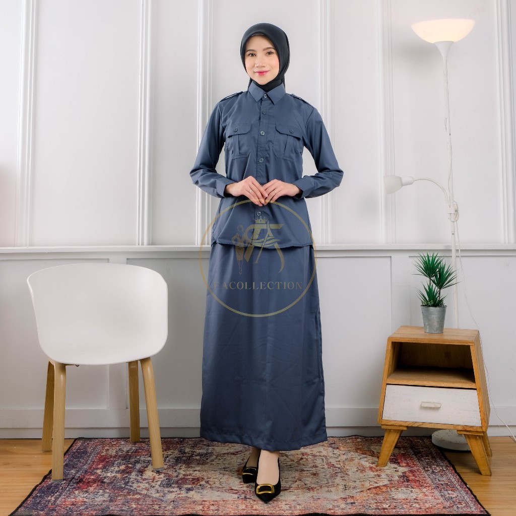Seragam Guru Abu Tua Baju Guru Wanita Abu Model Saku  Dada Seragam Dinas Terbaru