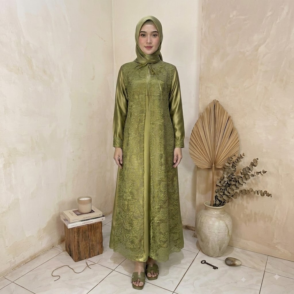 Gamis Kondangan Brokat Simple Elegan Busui