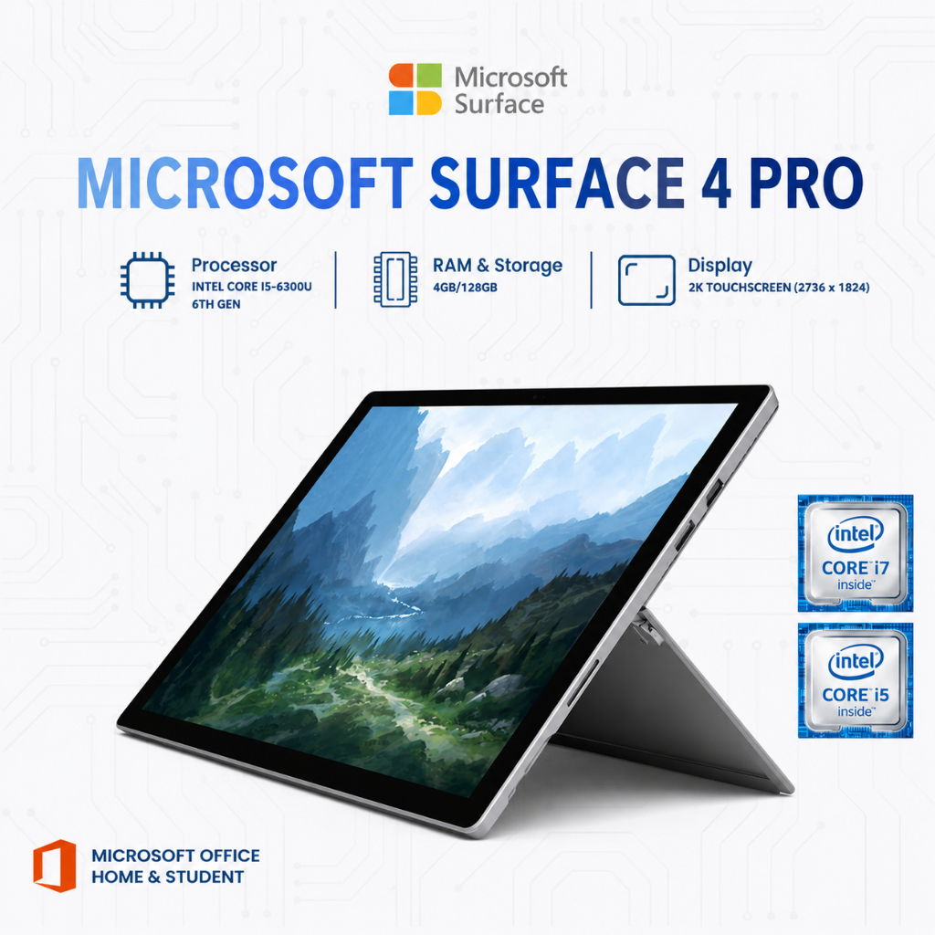 Microsoft Surface Pro 4 | Intel Core i5-6300U / i7-6650U | RAM 4GB–8GB | SSD 128GB–256GB | 12.3” Pix