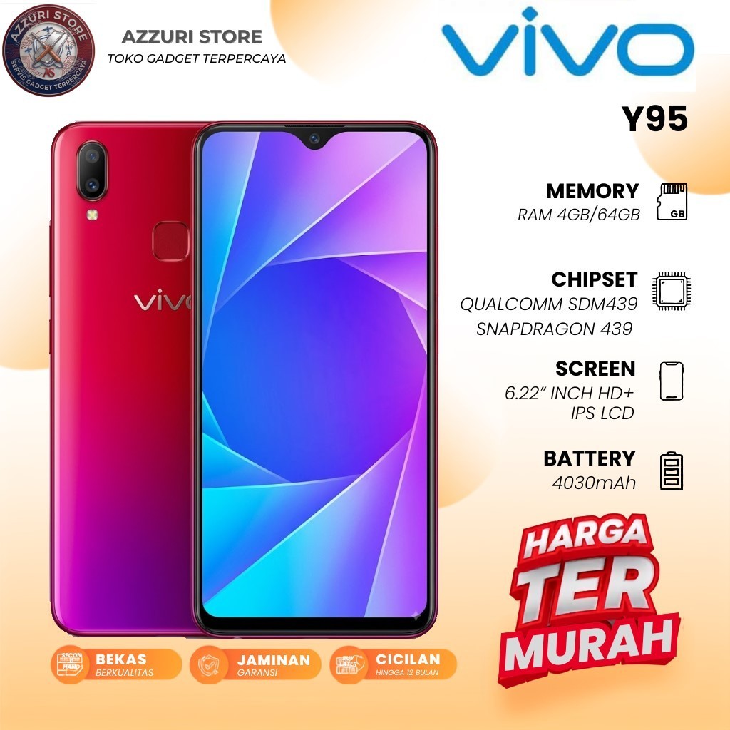 Vivo Y95 bekas RAM 4GB/64GB Snapdragon 439 Unit Only Hp Second Normal Bergaransi Siap Pakai
