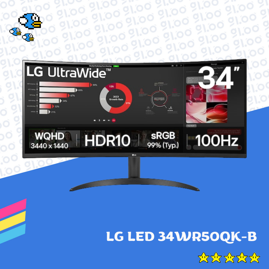 Monitor LG 34WR50QK-B 34" UltraWide QHD 100Hz HDR10 Curved Monitor / Monitor 34 inch