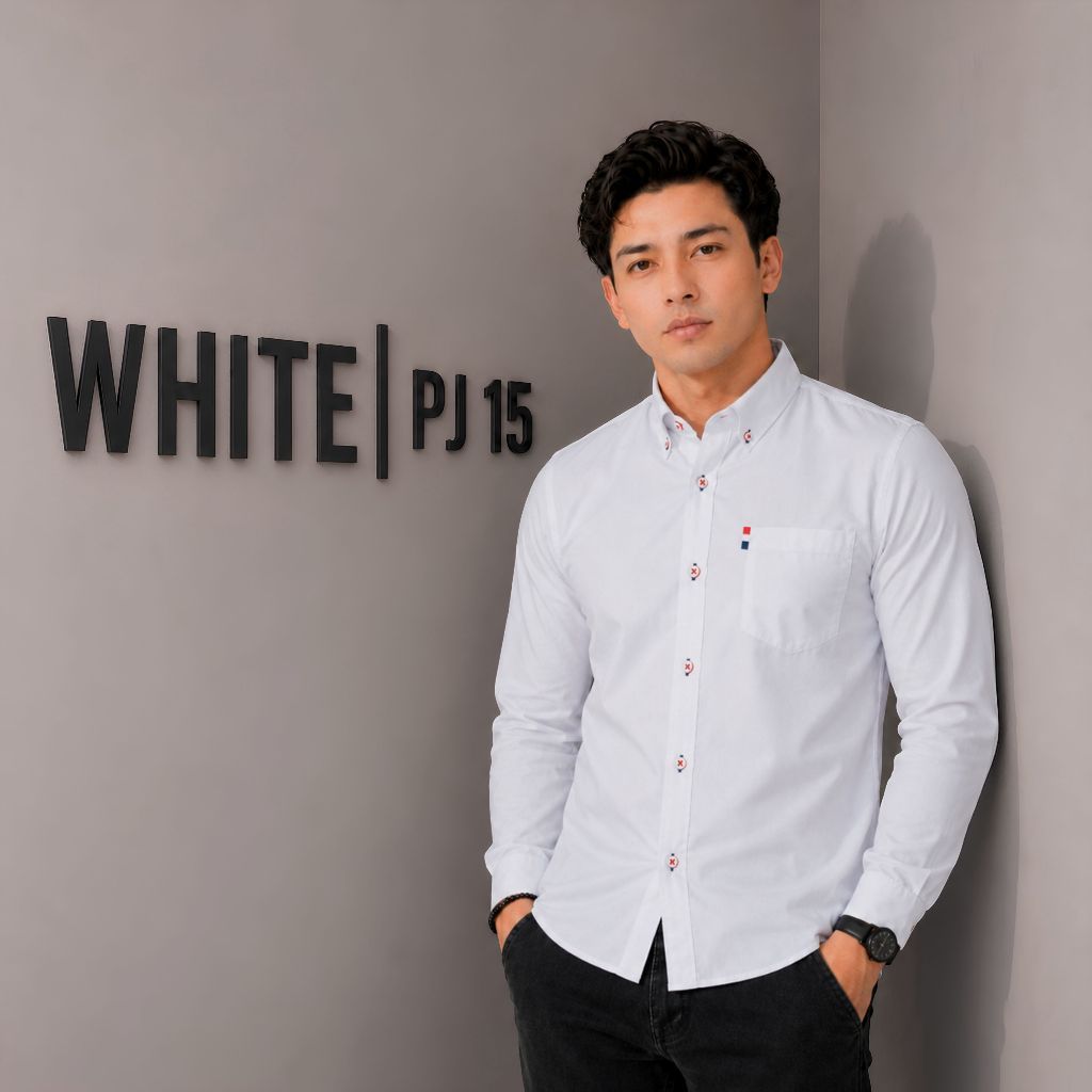 LOWKEY PJ 15 Putih | Kemeja Pria Lengan Panjang Baju Cowok Casual Slimfit Formal Outfit Clean Style 