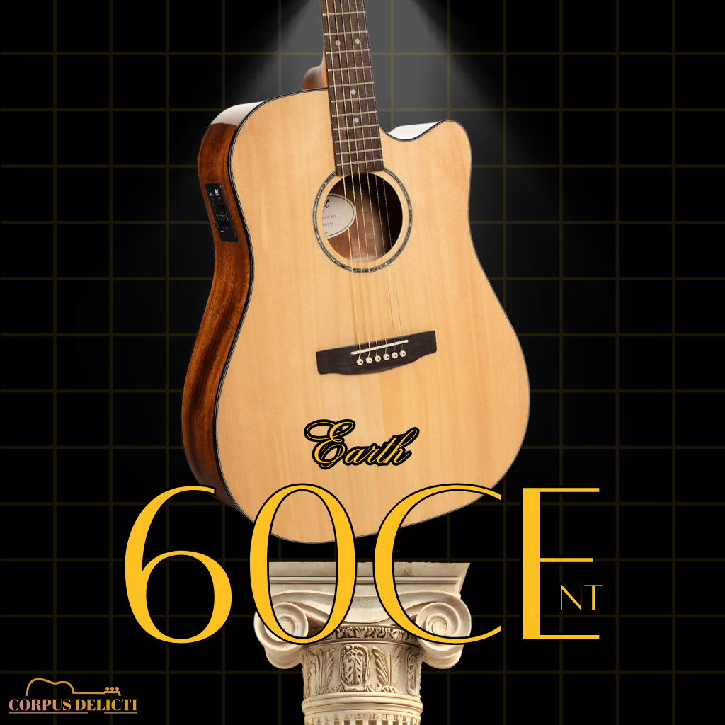 Cort Earth60CE NAT Electric Acoustic Guitar Original Solid Spruce Top Dreadnought Cutaway dengan CE3