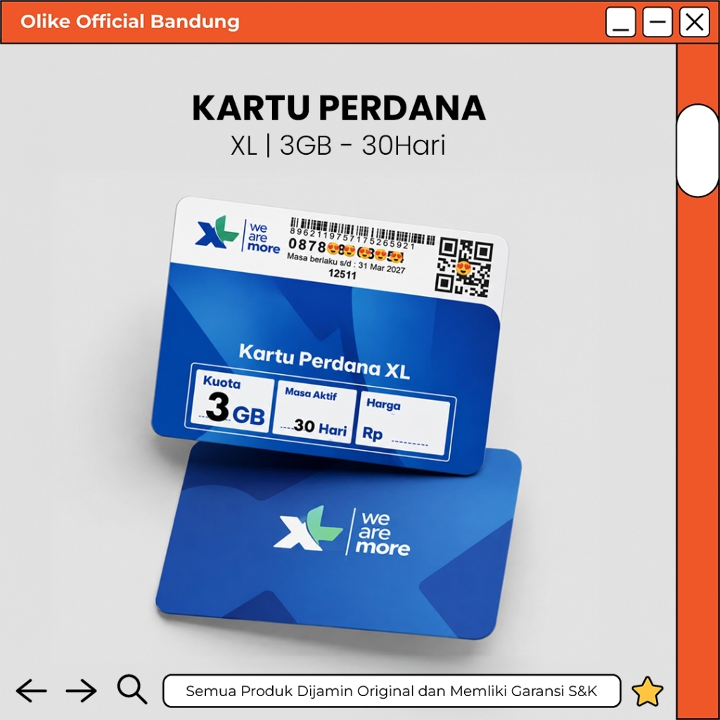 Kartu Perdana XL 3GB 30 Hari Nasional Segel Kuota Internet Praktis & Siap Pakai