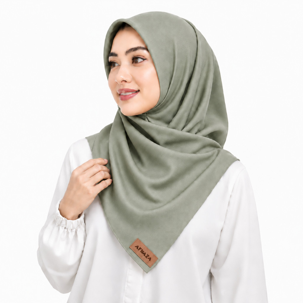 AFNAZA Hijab Polos Segi Empat Warna Hijau Sage