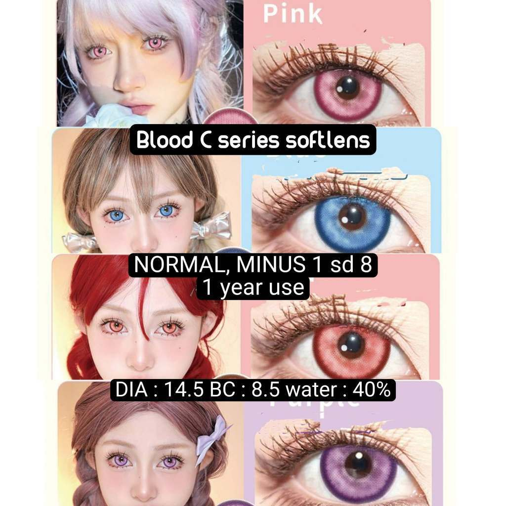 READY (0 sd -8) softlens blood c series cosplay warna pink biru merah ungu normal dan minus