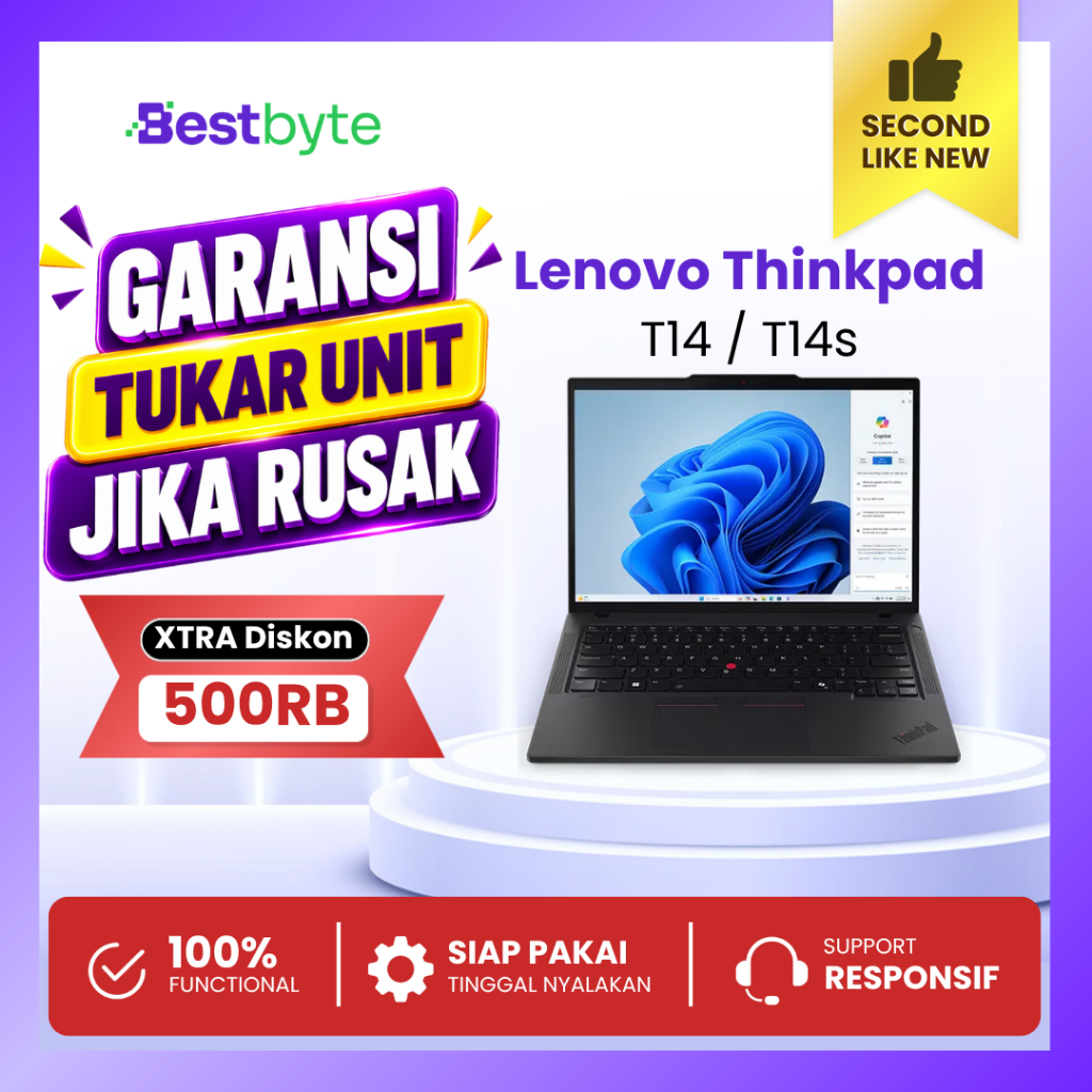 Lenovo Thinkpad T14 Ryzen 5 Pro Radeon Graphics 16/256GB | Thinkpad T14s - Layar 14 Inch - Second Be