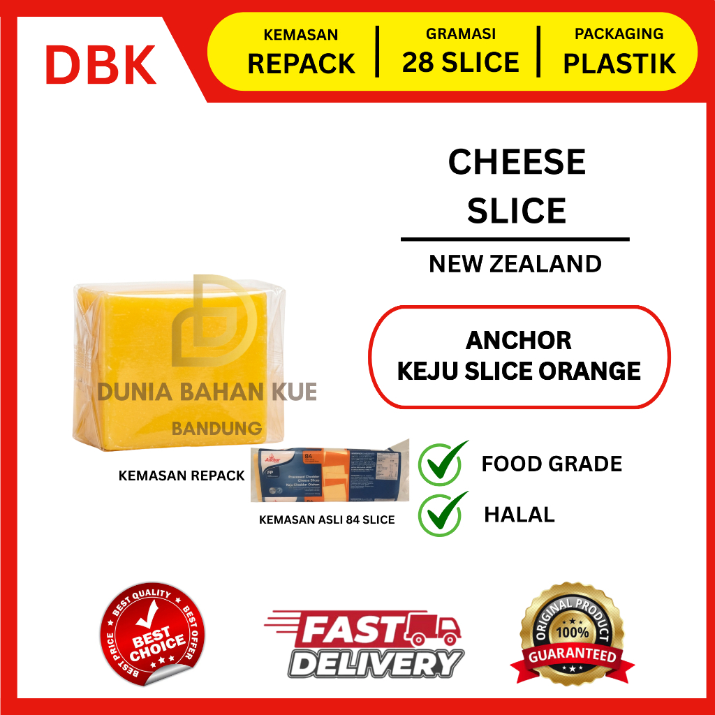 ANCHOR CHEDDAR CHEESE SLICE - 28 SLICE/PCS / KEJU CHEDDAR MERAH / KEJU SLICE BURGER