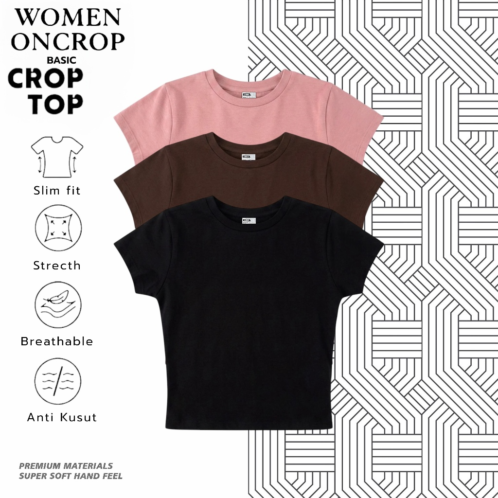 BASIC CROP TOP SLIM FIT LENGAN PENDEK KAOS CROP TEE Crop Top Baju Wanita