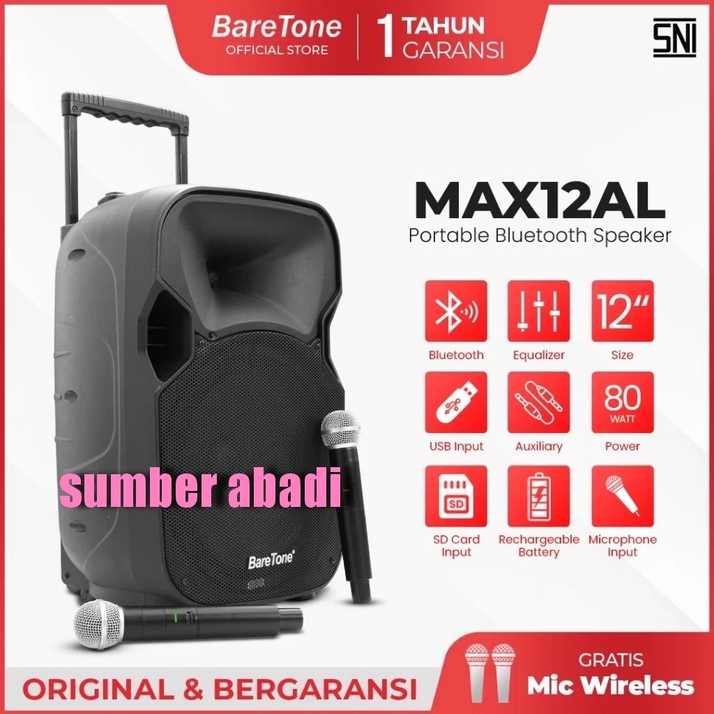 SPEAKER PORTABLE BARETONE MAX12AL RESMI BARETONE SPEAKER MAX 12AL BLUTOOTH GARANSI RESMI