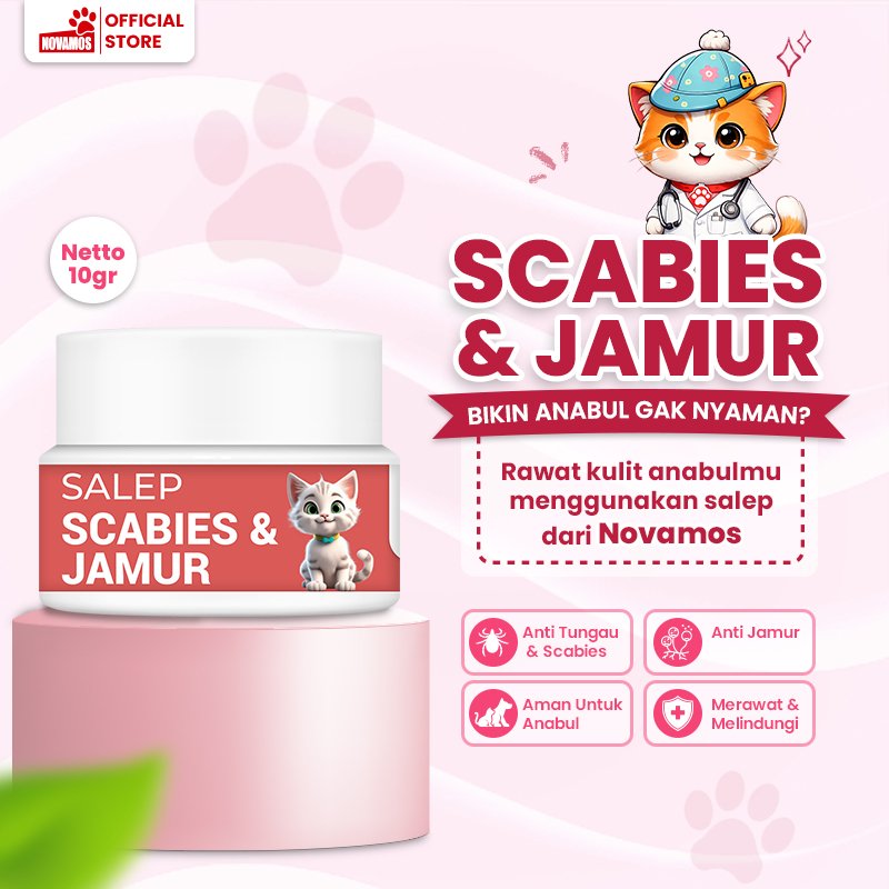 NOVAMOS Salep Scabies & Jamur - Obat Atasi Gatal Kulit Kucing Anjing Aman Terjilat