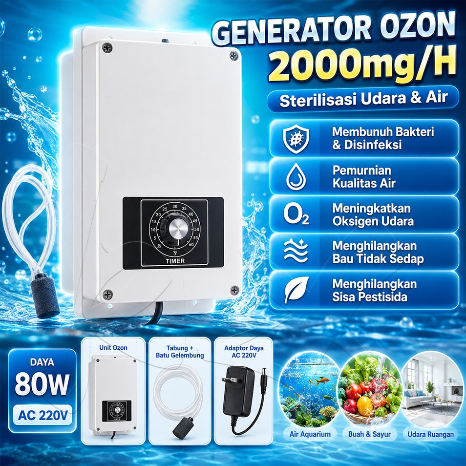Generator Ozon Komersial 2000mg/H Tetap Dingin & Panas Mesin Ozon Pemurni Air Mandi Es & Bak Spa Fil