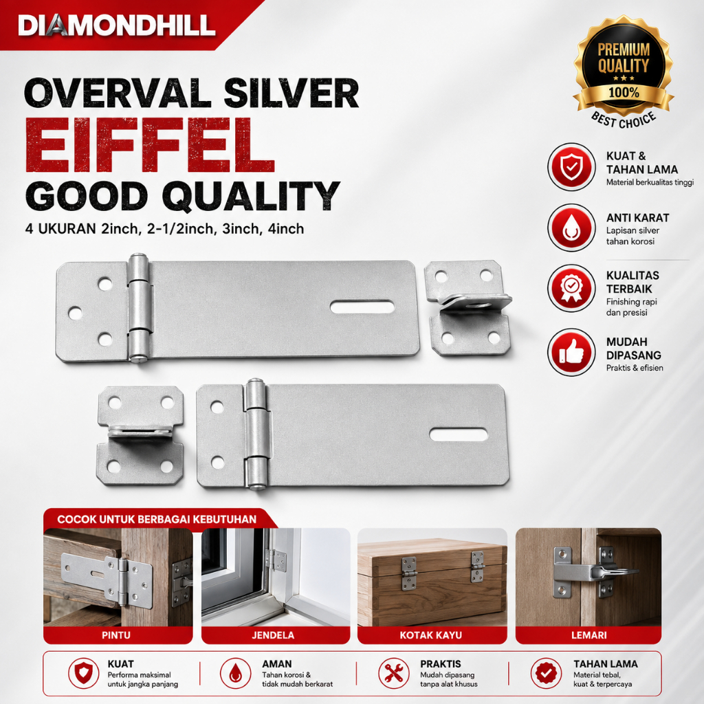 OVERVAL PLAT SILVER 2" 2 1/2" 3" 4" OVERVAL TEMPAT GEMBOK OVERVAL PLAT - EIFFEL