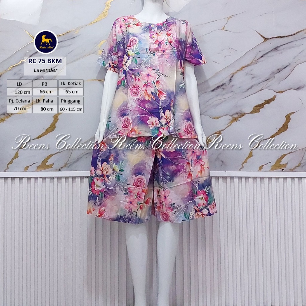 Batik Kuda Mas Setelan RC 75 LD 120cm | Piyama Wanita Kulot Pendek Lengan Pendek 2 Kancing Depan