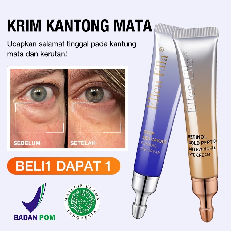 ELLEN ELLA Pagi & Malam Eye Cream 20g*2pcs Samarkan Lingkaran Hitam, Kantung Mata & Garis Halus