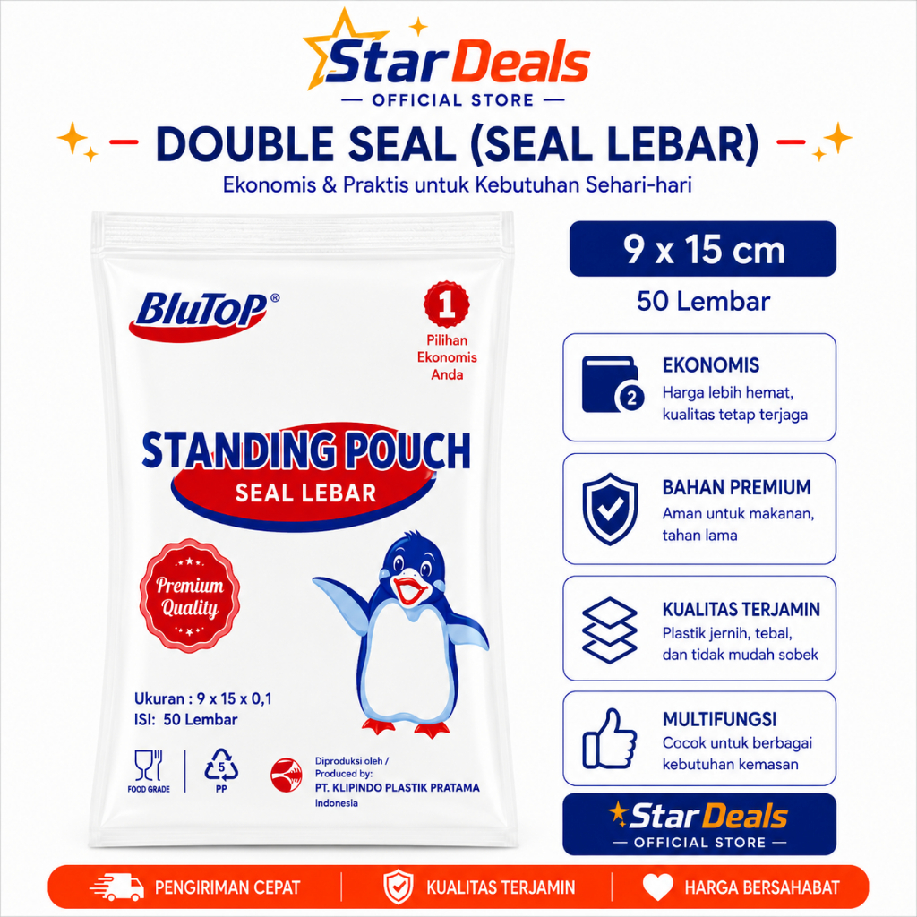 STANDING POUCH DOUBLE SEAL 9X15 STANDING POUCH SEAL LEBAR BLUTOP 9 X 15