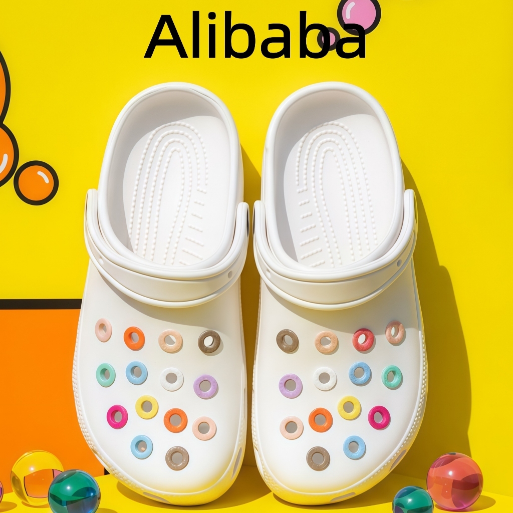 Alibaba Sandal Crocs Unisex Pria Wanita Hiasan Lingkaran Warna-warni Bahan EVA Anti Slip Tali Belaka