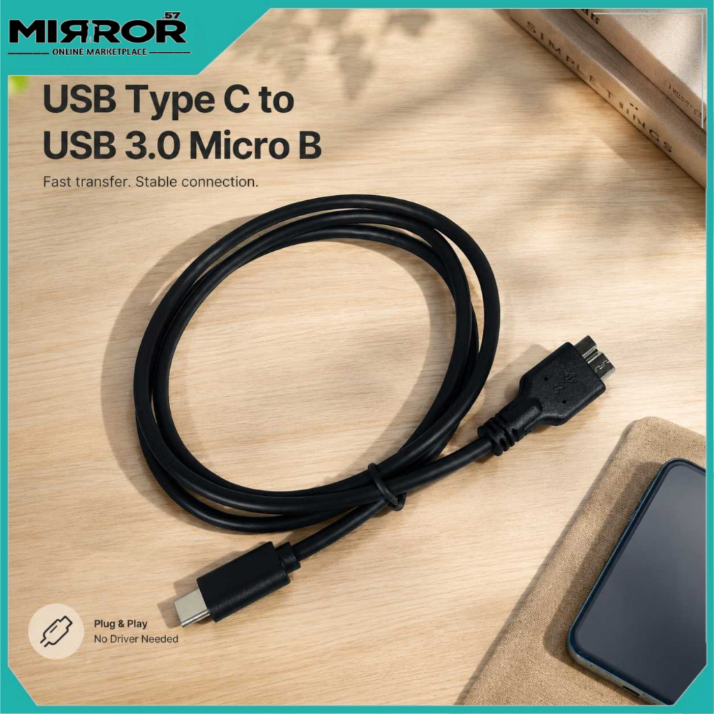 Kabel USB Type C to USB 3.0 Micro B HDD Data Cable 1M ke Laptop, PC, HP