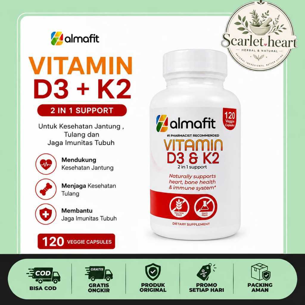 Original Almafit Vitamin D3 5000 Iu + K2 90 Mcg Menjaga Kesehatan Jantung Tulang dan Imunitas Tubuh