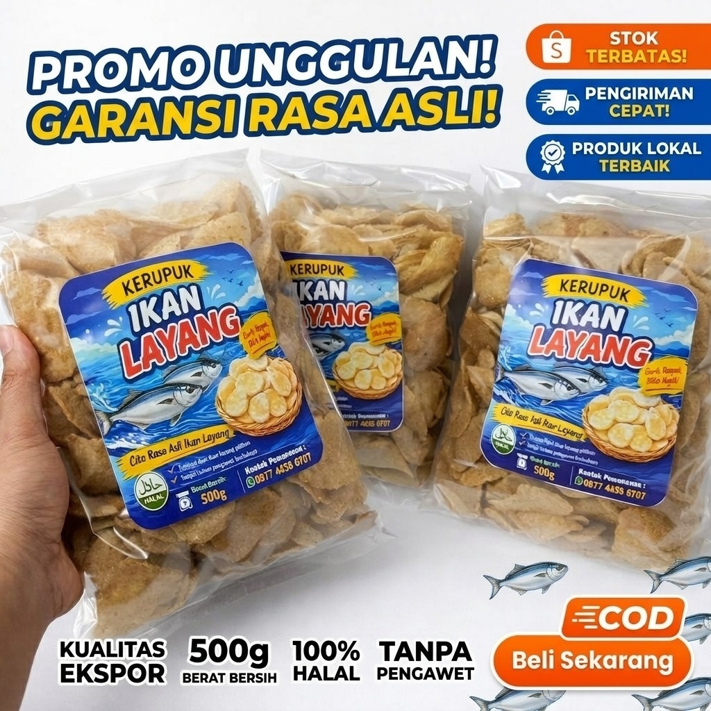 Kerupuk Ikan Layang 1kg 1000g Gurih Renyah Rasa Sahang Lada Khas Pontianak