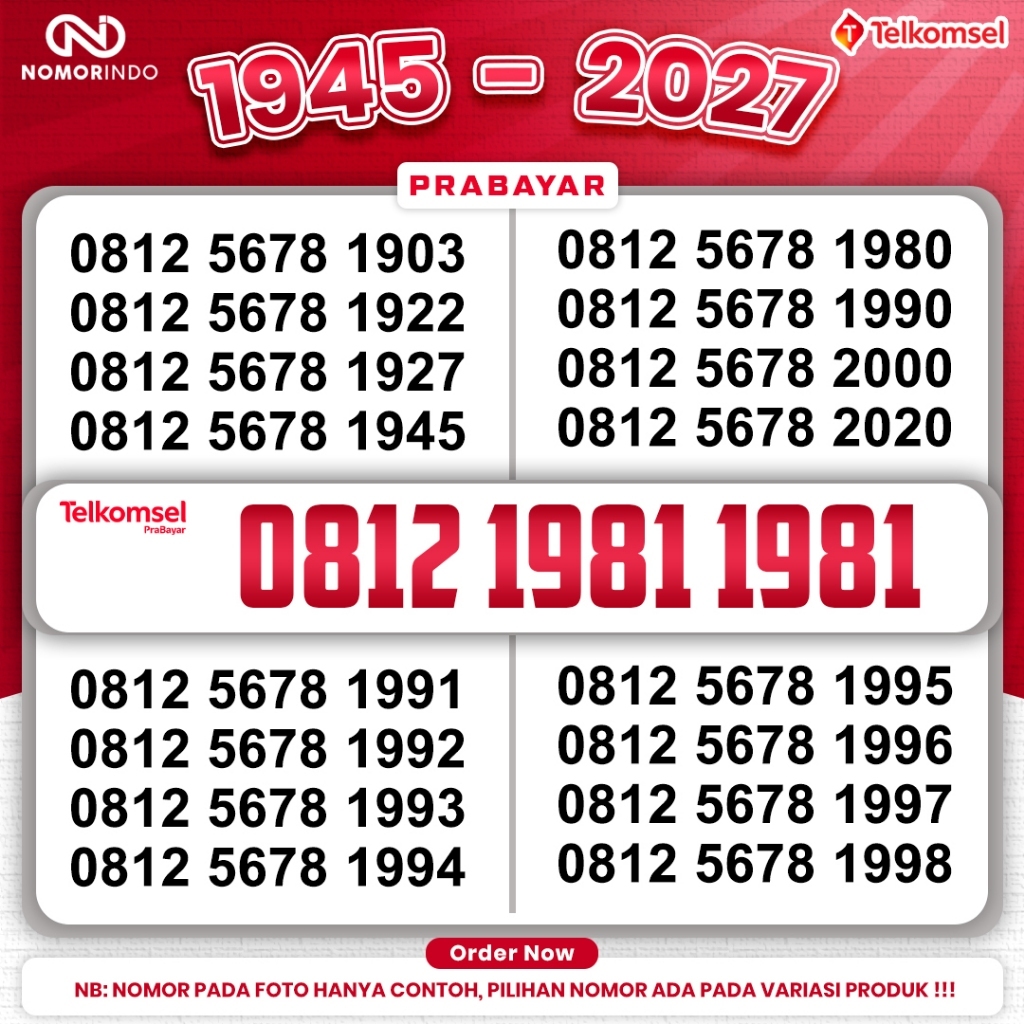 Nomor Cantik Seri Tahun Lahir 1903 - 2027 Kartu Perdana Telkomsel Premium Grade B
