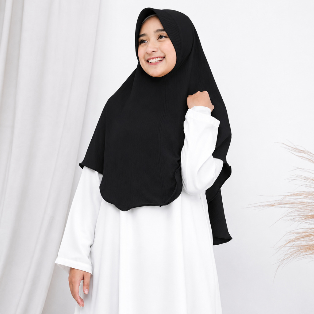Bergo Maryam Pet Ped Tali Hitam Crinkle Airflow Tali / Jilbab Maryam / Kerudung Maryam Instant Ukura
