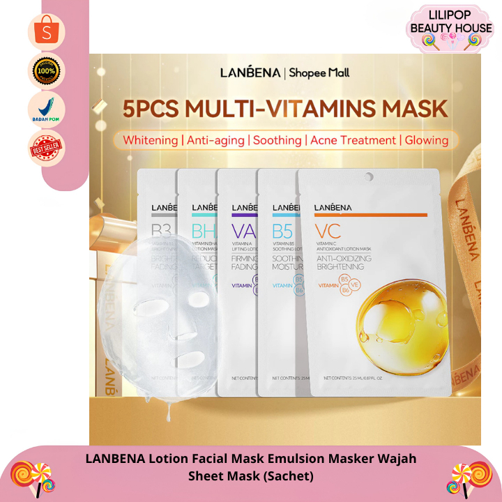 LANBENA Lotion Facial Mask Emulsion Masker Wajah Sheet Mask (Sachet)