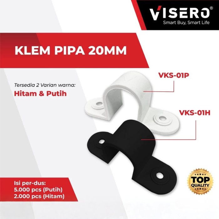 Klem Pipa PVC 20 mm Visero Putih / Hitam - Clamp Pipa Conduit Kabel Listrik High Quality (Au)