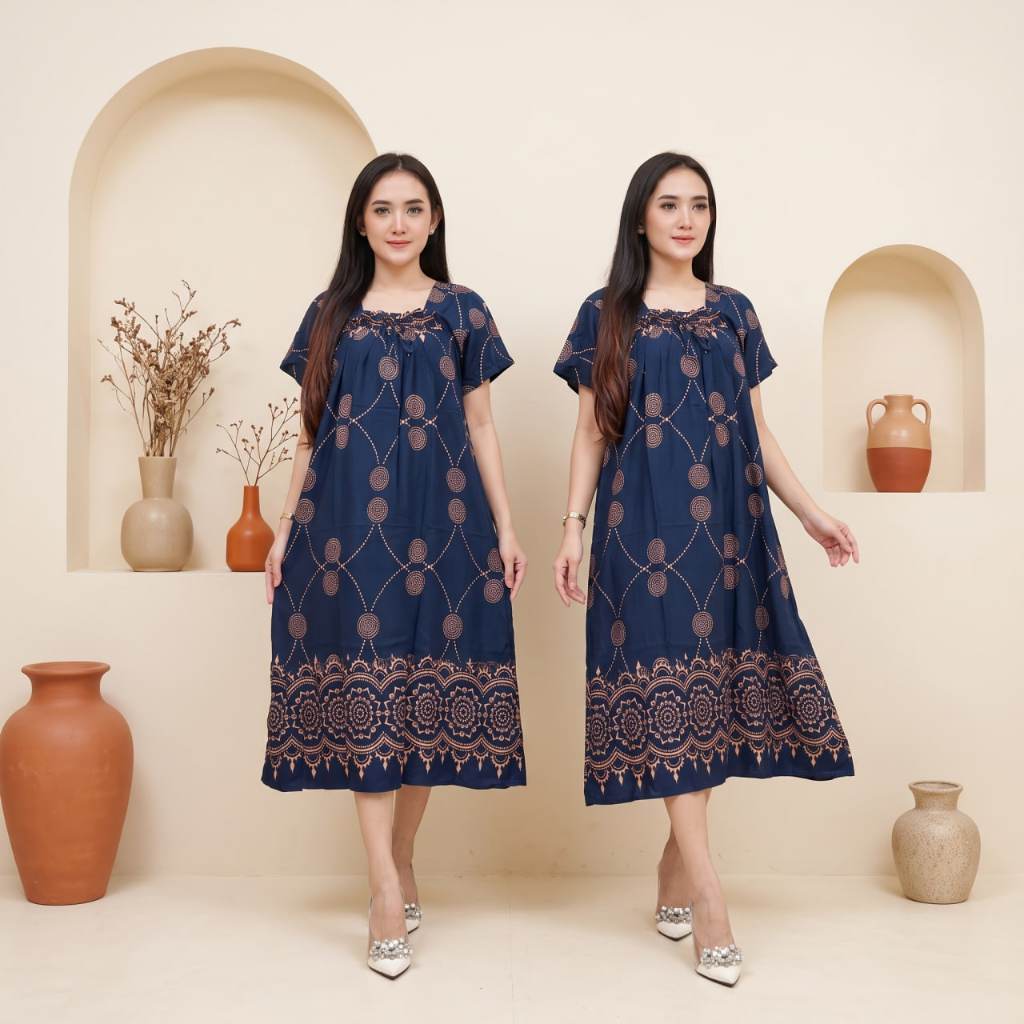 Daster Fuji Rayon Premium Kerut Dada Selutut Remaja Kekinian Korean Style