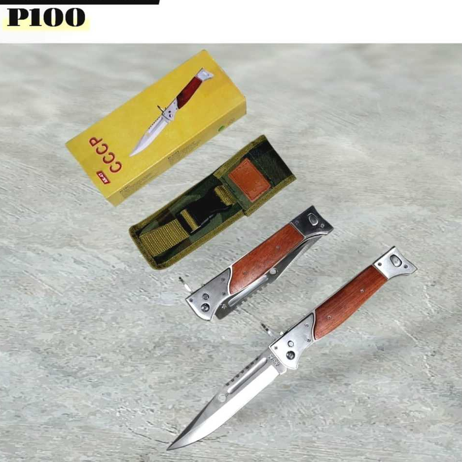 PS/AS AK 726A P100 Pisau Lipat Model Klasik Handle Kayu + Pouch