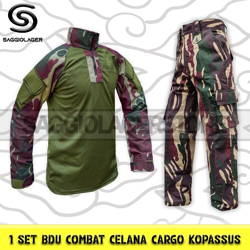 Setelan Tactical Outdoor Kopassus Army - Baju BDU Combat dan Celana PDL Cargo Loreng TNI Kopassus