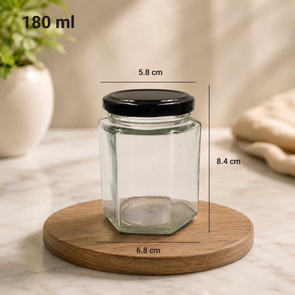 Toples Kaca Jar 180gr Hexagonal