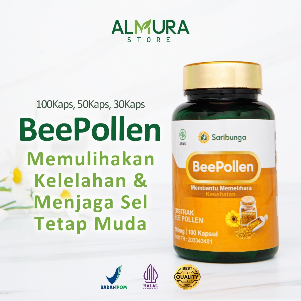 BeePolen Saribunga Ekstrak Bee Pollen 500mg 50 Kapsul Jamu Halal - Bee Pollen Kapsul Premium GradeA+