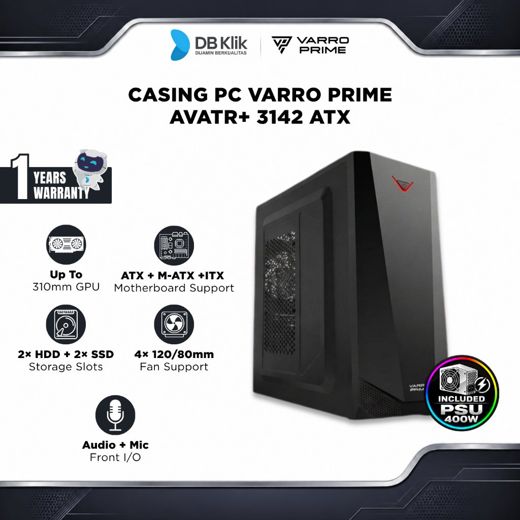 Casing PC VARRO PRIME AVATR+ 3142 ATX Included PSU 400W