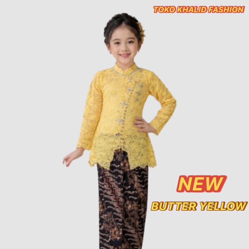 Set Kebaya Janggan Anak Payet Brokat Batik Floral Usia 3-12 Tahun Multiwarna