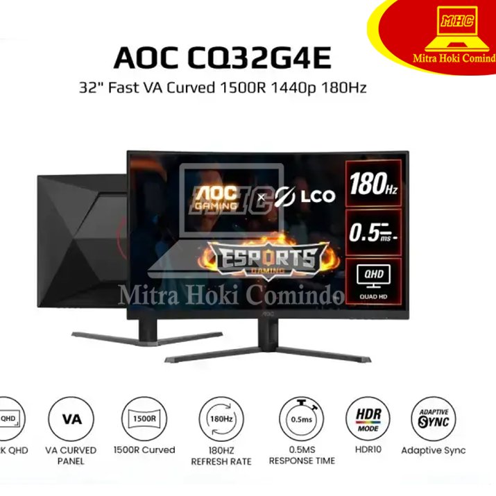LED MONITOR GAMING AOC CQ32G4E 32" Inch Curved monitor 1500R Fast VA QHD 1440p 180Hz 0.5ms