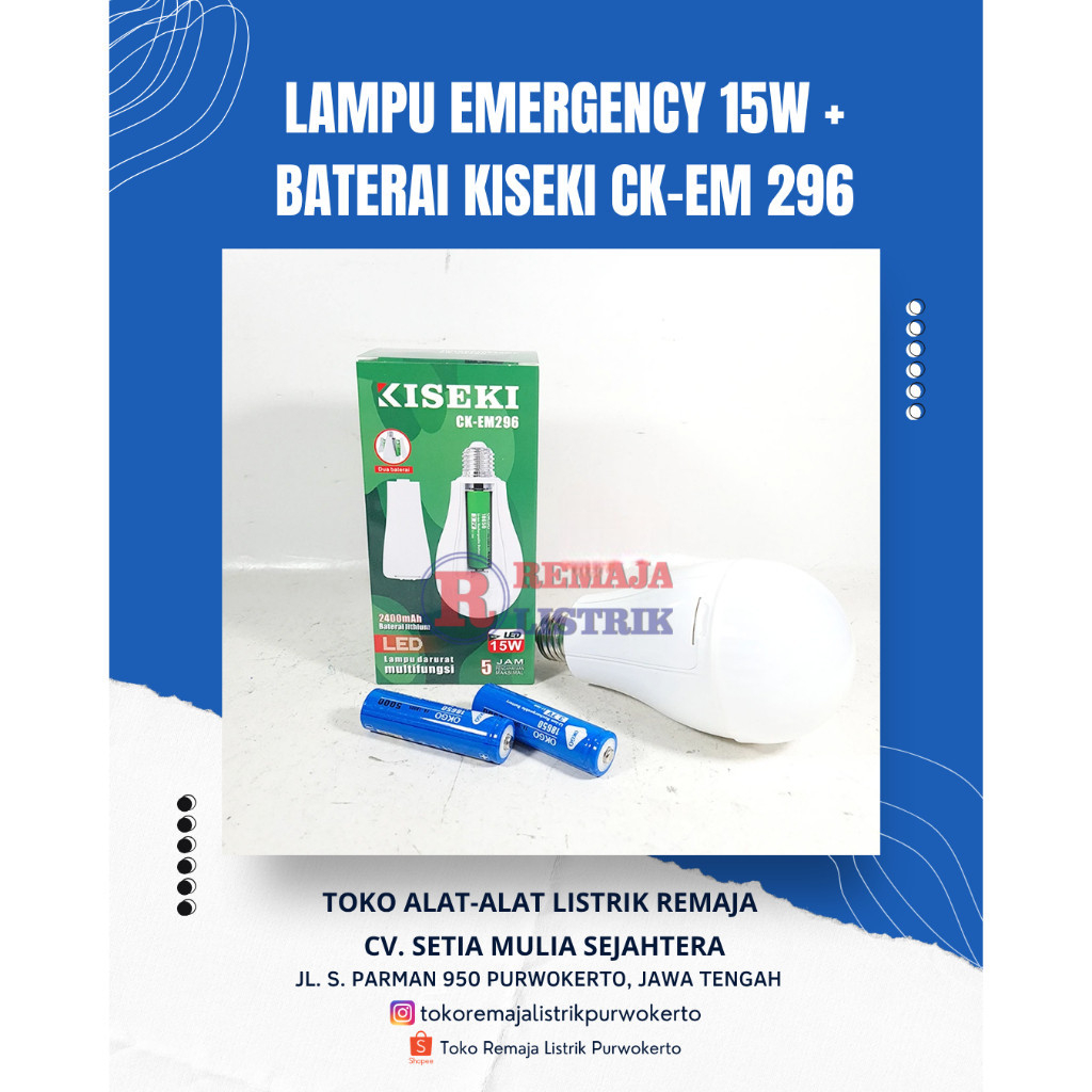 Lampu Emergency + Baterai Lithium 15W Cahaya Putih Kiseki CK - EM 296