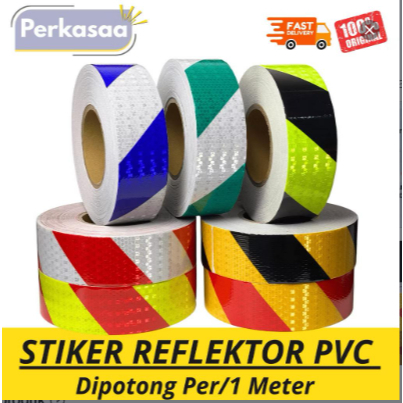 Lakban Reflektif Pemantul Cahaya Tiang Garasi Portal Pagar Pembatas Jalan Safety Tape 5cm x 1 Meter