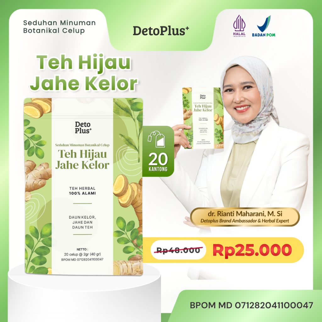 [BPOM] Teh Hijau Jahe Kelor Detoplus - Minuman Teh Celup Instan Rempah Daun Kelor Jahe Daun Teh - Ha