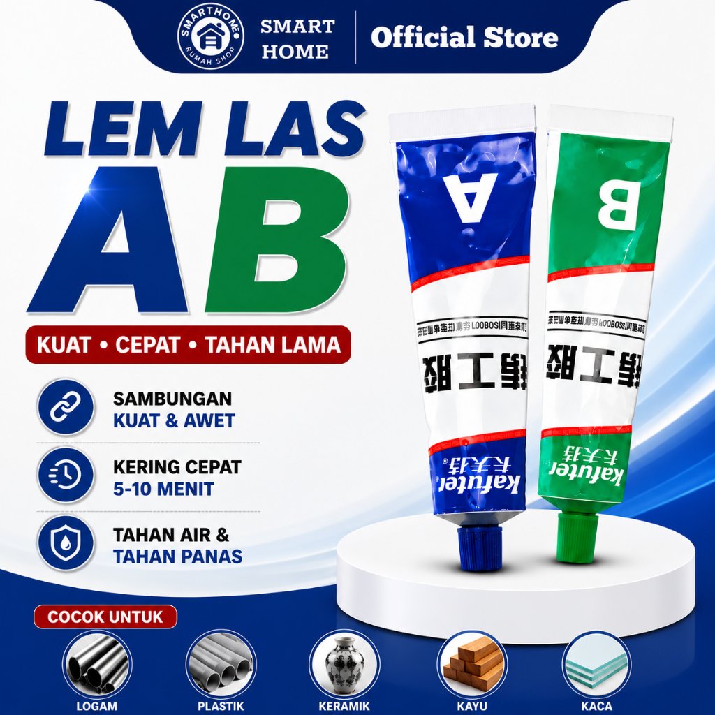 Lem Besi AB 2 Komponen Super Kuat – Lem Epoxy Tahan Panas hingga 300°C, Tahan Air & Minyak untuk Log