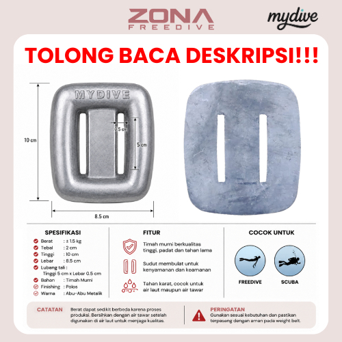 Timah Diving Pemberat MYDIVE 1kg (1000 Gram) / Timah Pemberat Scuba Diving / Pemberat Freediving Spe