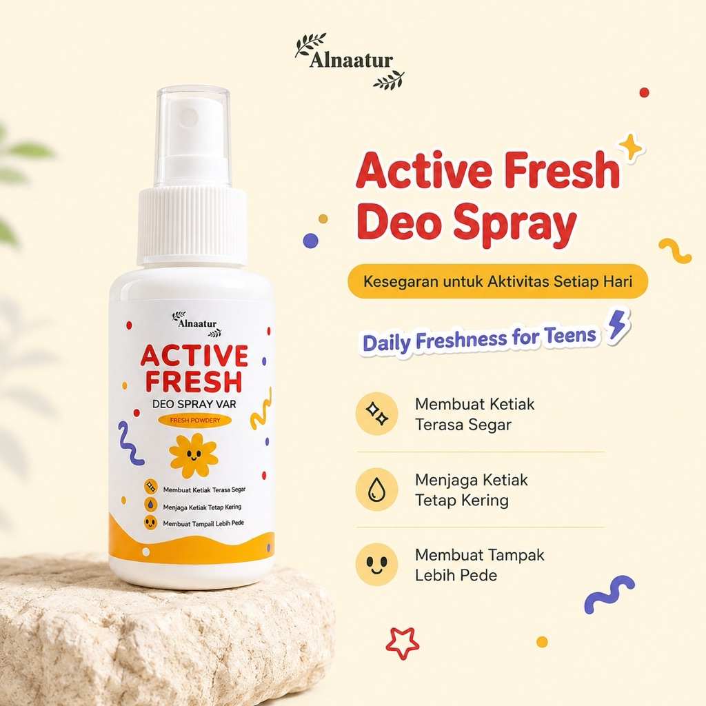 Alnaatur Deodorant Spray Tawas Remaja Active Fresh Fresh Powdery Anti Bau Badan