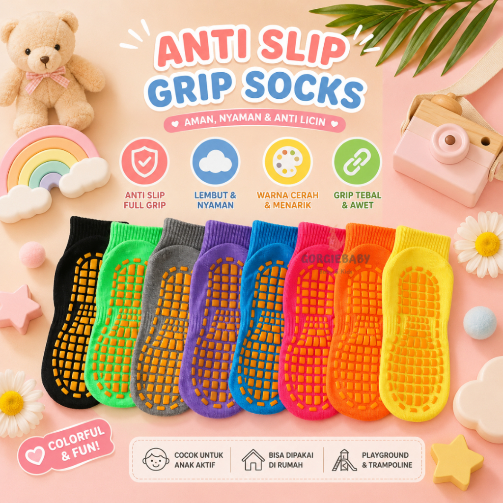 [GB] 1-12 Tahun Kaos Kaki Anak Anti Slip Kaus Kaki Anak Sekolah Unisex Kids Socks Antislip Polos