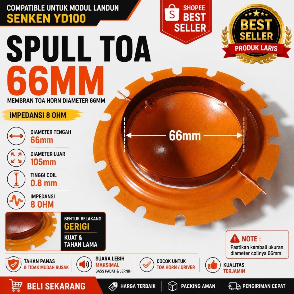 Spull Toa Senken YD-100 YD-100I 100W 8 Ohm Membran Coil 66mm