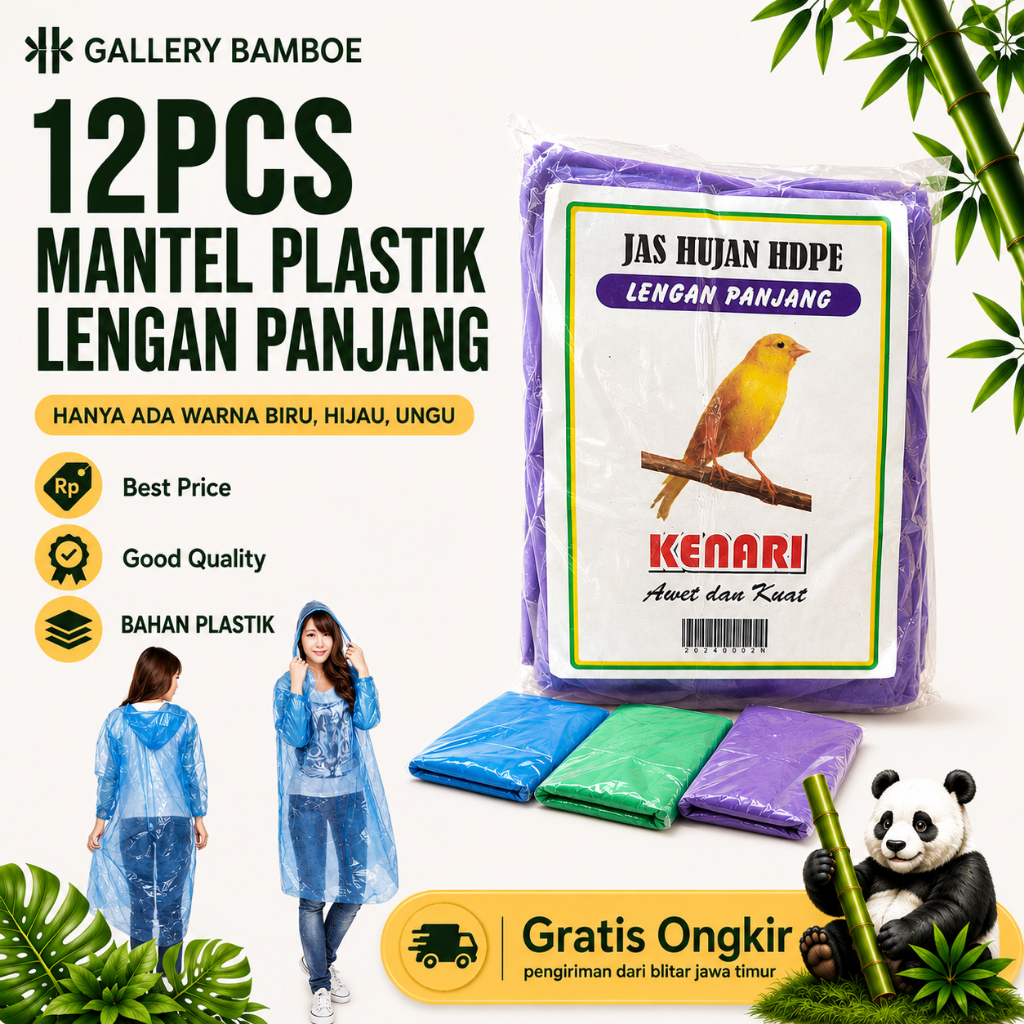 12PCS MANTEL PLASTIK LENGAN PANJANG/mantel plastik terusan/jas hujan plastik lengan panjang ulet/man